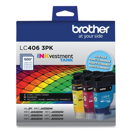 BROTHER LC4063PK INKvestment Ink, 1,500 Page-Yield, Cyan/Magenta/Yellow, PK3 PK LC4063PKS